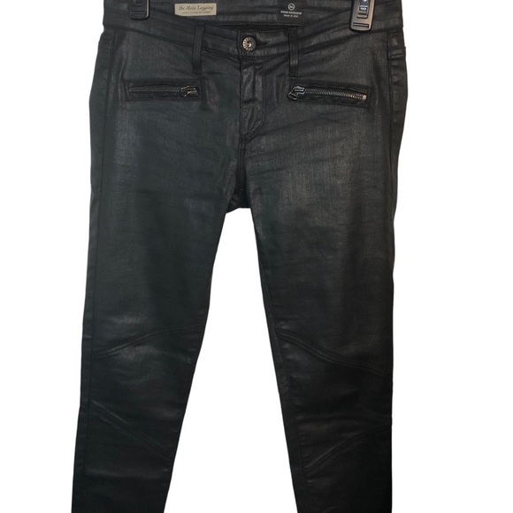 AG The Moto Legging Faux Leather Zipper Detail Women's 27R Black 8" Low Rise - Picture 4 of 10